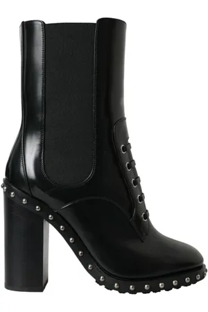 Dolce & Gabbana Sko, Dame, Sort, 36 EU, Læder, Studded Leather Lace-Up Ankelstøvler