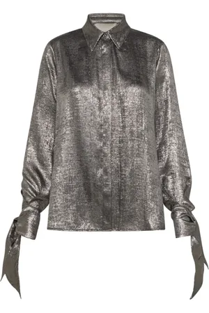MOMONÍ Bluser & Skjorter, Dame, Grå, 3XS, Polyester, Sølvbluse med tørklædedetalje