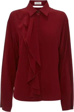 Victoria Beckham Bluser & Skjorter, Dame, Rød, 2XS, Asymmetrisk silkeskjorte med knappedetalje