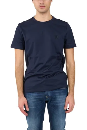 Dondup Top, Herre, Blå, 2XL, Bomuld, Jersey T-shirt med broderet bryst