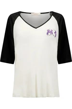 Mes Demoiselles Top, Dame, , XS, Uld, Raglan V-hals T-shirt Off White/Sort