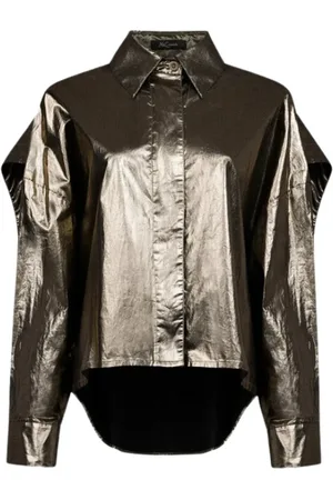 Mes Demoiselles Skjorte, Dame, Grøn, XS, Bomuld, Gylden Coated Bomuld Blouson Skjorte