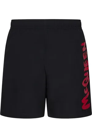Alexander McQueen Badetøj, Herre, Sort, M, Nylon, Sorte badeshorts med rød logo