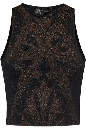 Wolford Top, Dame, Brun, XS, Polyester, Brun Jacquard Paisley Crop Top