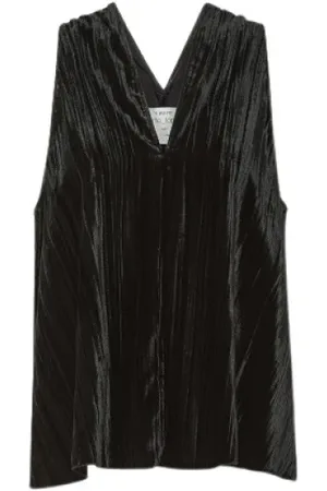 FORTE FORTE Top, Dame, Sort, L, Velvet V-Neck Flared Hem Top