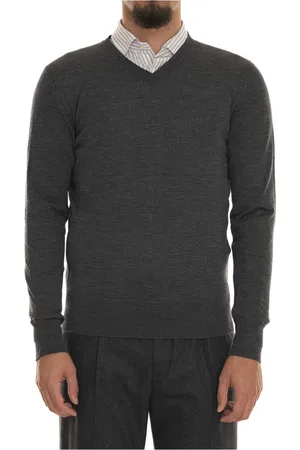 hindustrie Strik, Herre, Grå, XL, Uld, Merino Uld V-Hals Pullover