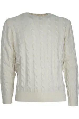 CASHMERE COMPANY Strik, Herre, Hvid, 2XL, Cashmere, Herre Flettet Cashmere Sweater