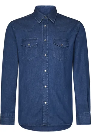 Tom Ford Skjorte, Herre, Blå, S, Denim, Blå Denim Skjorte med Skræddersyet Pasform