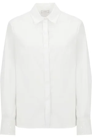 PESERICO SIGN Bluser & Skjorter, Dame, Hvid, M, Satin, Hvid Satin Skjorte med Krave