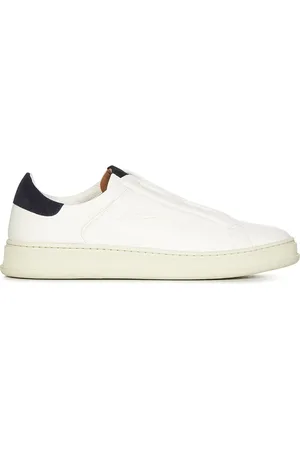 Kiton Sko, Herre, Hvid, 40 EU, Læder, Hvide Sneakers med Marineblå Accenter