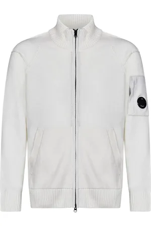 C.P. Company Sweathshirts & Hoodies, Herre, Hvid, 3XL, Uld, Hvid sweater med lynlås og linse detalje