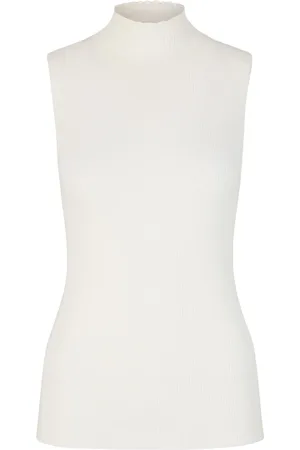 JOOP! Top, Dame, Hvid, XL, Uld, Højhalset hvid strikket top