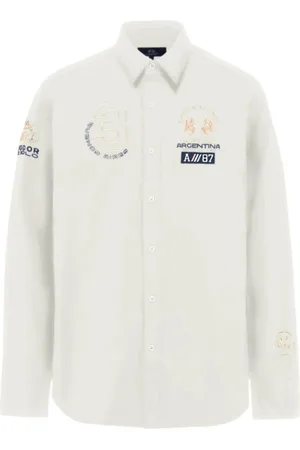 La Martina Skjorte, Herre, Hvid, XL, Bomuld, Hvid bomuldsskjorte med logo foran og bagpå