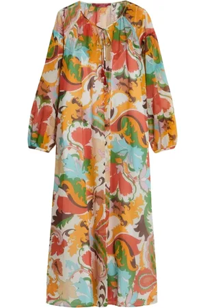 Persona by Marina Rinaldi Kjole, Dame, Flerfarvet, 5XL, Bomuld, Farverig Ornamental Kjole med Puff Ærmer