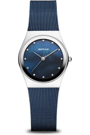 Bering Tilbehør, Dame, Grå, ONE SIZE, Dameur Classic Sølv Blank med Blåt Milanese-rem 12927-307