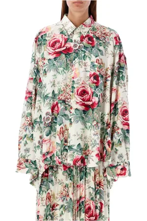 JUNYA WATANABE Bluser & Skjorter, Dame, Flerfarvet, S, Uld, Blomstret Oversized Button-Up Skjorte