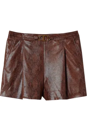 Twin-Set Shorts, Dame, Brun, S, Læder, Brun Faux Læder Shorts med Øglehud Effekt