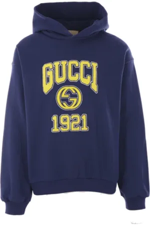 Gucci Sweathshirts & Hoodies, Herre, Blå, XS, Bomuld, Grå Hættetrøje med Teddy Logo Patch