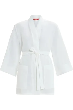 Persona by Marina Rinaldi Jakke, Dame, Hvid, 5XL, Linned, Hvid Linned Bluse Bælte Jakke