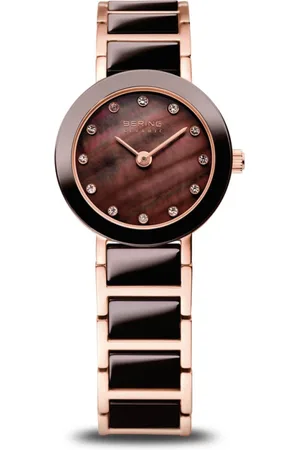 Bering Tilbehør, Dame, Brun, ONE SIZE, Uld, Kvinders keramisk ur 22 mm armbånd rustfrit stålbånd med keramiske elementer rosaguld 11422-765