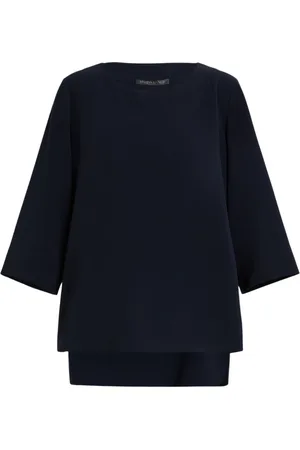 Persona by Marina Rinaldi Bluser & Skjorter, Dame, Blå, 4XL, Uld, Blå Tunika med Crewneck og Knapper