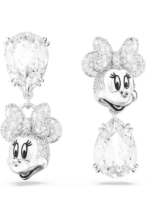 Swarovski Tilbehør, Dame, Grå, ONE SIZE, Minnie Mouse Øreringe til kvinder, Asymmetrisk design, Hvid, Rhodiumbelagt, Varenummer 5668779