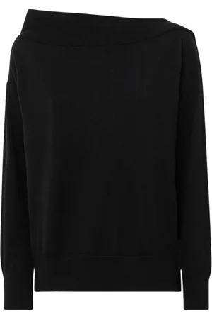 ALPHA STUDIO Strik, Dame, Sort, L, Asymmetrisk Bådhals Langærmet Top