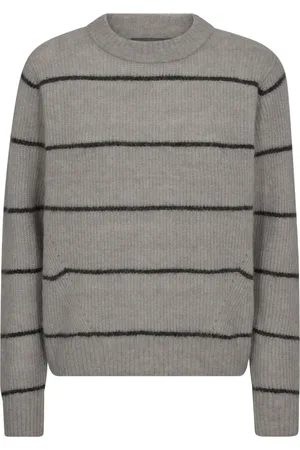 Mos Mosh Strik, Dame, Grå, XS, Uld, Slim Stripe Crewneck Striktrøje