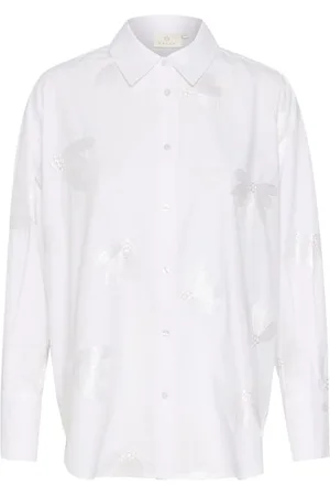 Kaffe Bluser & Skjorter, Dame, Hvid, L, Polyester, Hvid Skjorte med Viskoseblanding