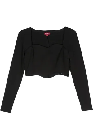 Staud Top, Dame, Sort, S, Bølgedetalje Langærmet Crop Top