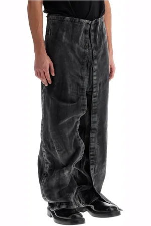 Y / PROJECT Jeans, Herre, Grå, W31, Bomuld, Konvertible Baggy Jeans med Aftagelige Paneler