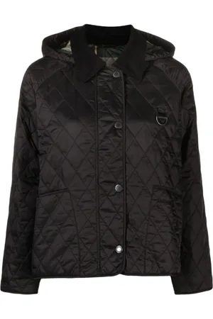 Barbour Jakke, Dame, Sort, XL, Uld, Quiltet Sort Frakke med Aftagelig Hætte