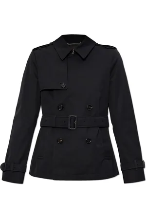 Burberry Frakke, Dame, Sort, 3XS, Uld, Kort Trenchcoat med Bælte