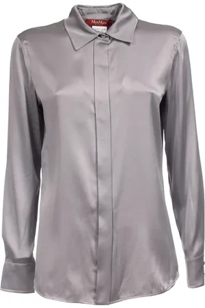 Max Mara Bluser & Skjorter, Dame, Grå, L, Silkeskjorte med juvelknapper