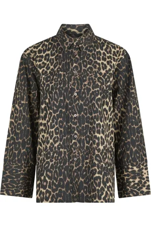 Neo Noir Bluser & Skjorter, Dame, Brun, XS, Bomuld, Leopard Print Skjorte med Lange Ærmer