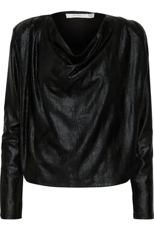 Gestuz Bluser & Skjorter, Dame, Sort, XL, Polyester, Sort Draperet Langærmet Bluse