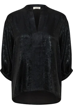 Soaked in Luxury Bluser & Skjorter, Dame, Sort, S, Uld, Metallic Sort Bluse med 3/4 Ærmer