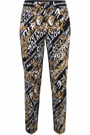 VERSACE Bukser, Dame, Sort, S, Polyester, Logo Brush Couture All Over Bukser