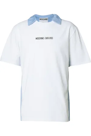 Moschino Top, Herre, Hvid, M, Bomuld, Blå og hvid bomuldst-shirt