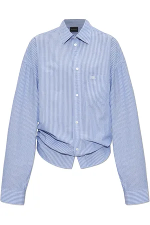 Balenciaga Bluser & Skjorter, Dame, Blå, XS, Bomuld, Skjorte med strikmønster