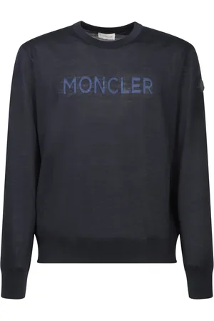 Moncler Sweathshirts & Hoodies, Herre, Blå, M, Uld, Sporty Langærmet Sweater