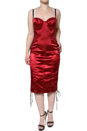 Dolce & Gabbana Kjole, Dame, Rød, M, Nylon, Rød Blonder Bodycon Korset Kjole