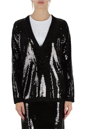 Twin-Set Strik, Dame, Sort, S, Uld, Paillet uldblanding dobbeltradet cardigan