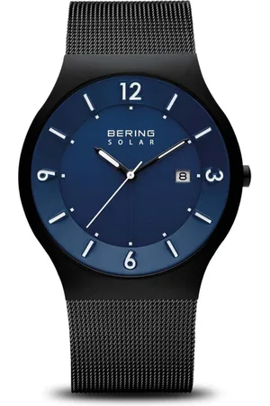Bering Tilbehør, Herre, Sort, ONE SIZE, Uld, Herre solur 40 mm safirglas 5 ATM solarmbånd Milanese 14440-227