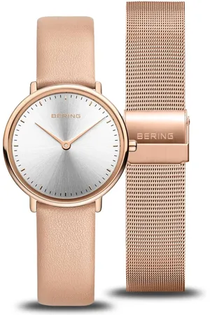 Bering Tilbehør, Dame, Lyserød, ONE SIZE, Uld, Dameur Classic 29 mm 3 ATM Safirglas Slim Design Kalveskind Armbånd 15729-960