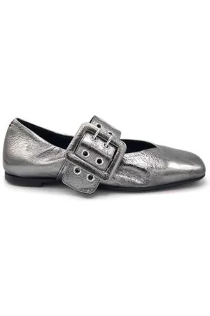 HALMANERA Sko, Dame, Grå, 37 EU, Læder, Stål Ballet Flats med Spandearbejde