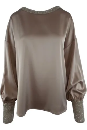 D.EXTERIOR Bluser & Skjorter, Dame, Brun, XL, Satin, Elegant Satin Brun Skjorte Kvinder