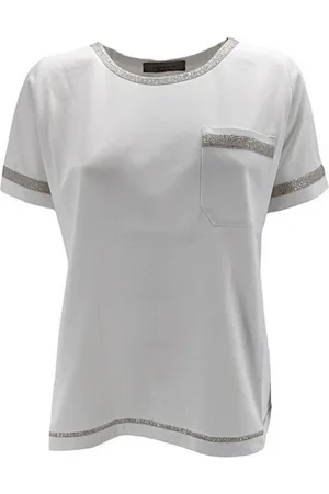 D.EXTERIOR Top, Dame, Hvid, 2XL, Bomuld, Hvid T-shirt med Lurex-detaljer
