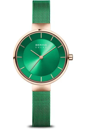 Bering Tilbehør, Dame, Grøn, ONE SIZE, Uld, Dameur Charity 31 mm Safirglas 5 ATM Sol Slim Design Armbånd Milanese 14631-Charity