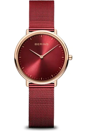 Bering Tilbehør, Dame, Rød, ONE SIZE, Uld, Dameur Ultra Slim 29 mm Mesh Armbånd 15729-363